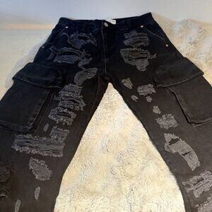 Thrashed Flare Denim - Black Reputation Studio